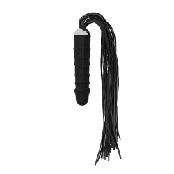 Black Whip with Realistic Silicone Dildo - Black 