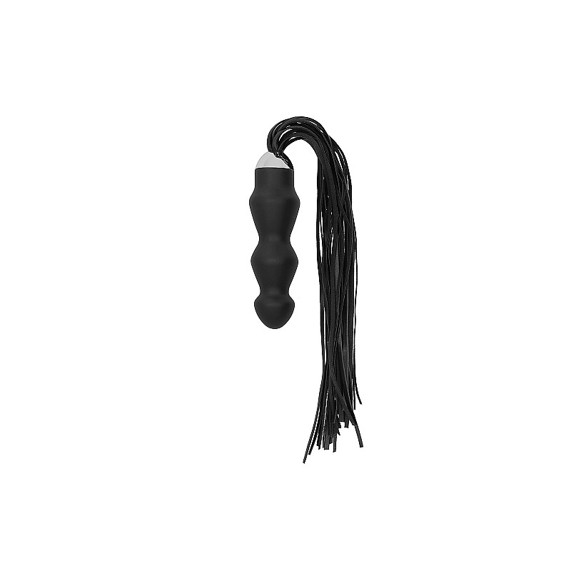 Black Whip with Rounded Silicone Dildo - Black 