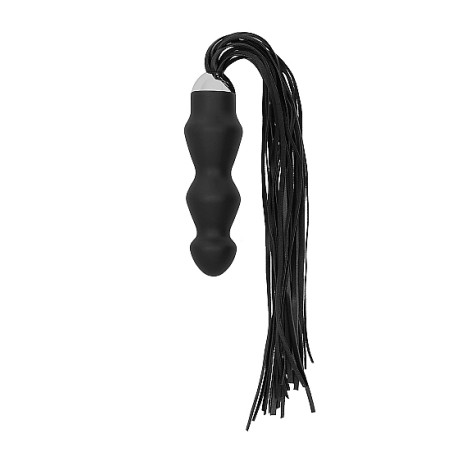 Black Whip with Rounded Silicone Dildo - Black 