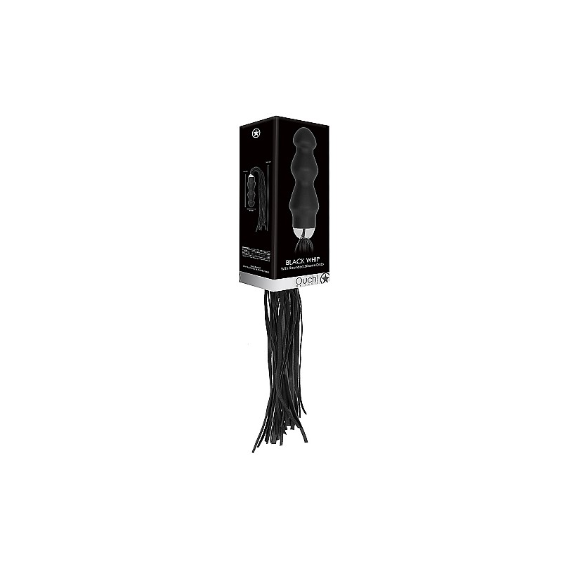 Black Whip with Rounded Silicone Dildo - Black 