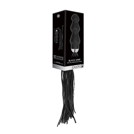 Black Whip with Rounded Silicone Dildo - Black 