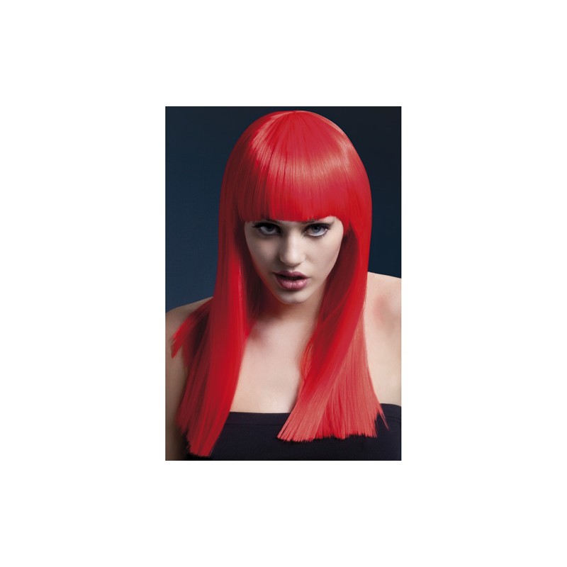 Alexia Wig Neon Red Long Blunt Cut with Fringe