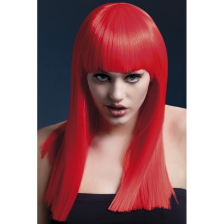Alexia Wig Neon Red Long Blunt Cut with Fringe