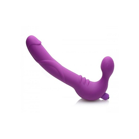 Vibrating Silicone Strapless Strap On - Purple