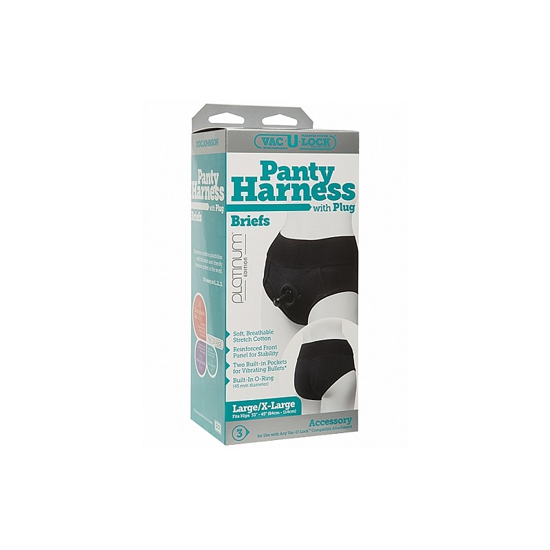 Panty Harness w Plug Briefs - L/XL - Black