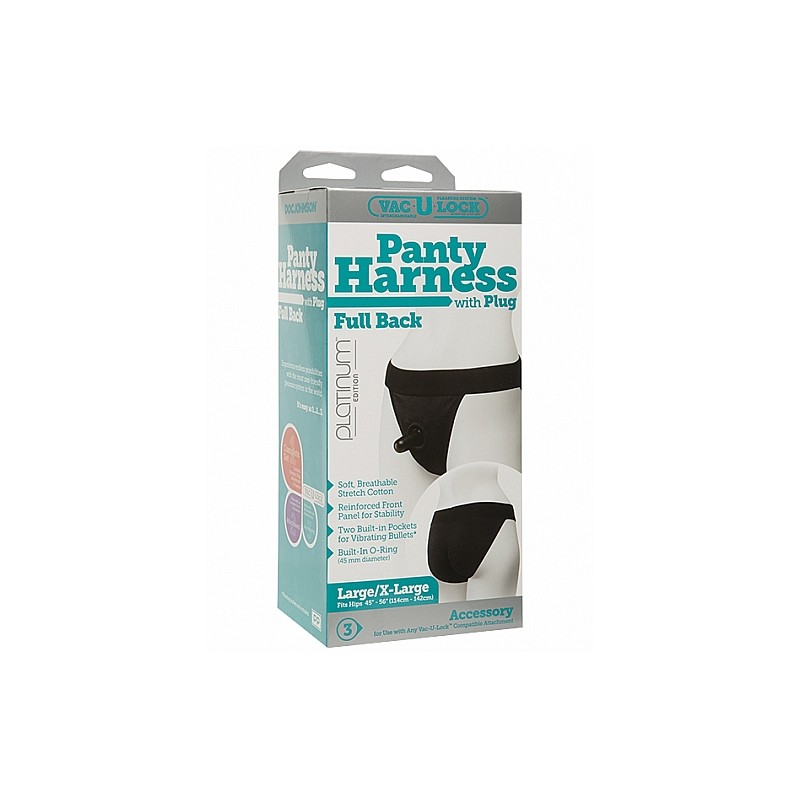 Panty Harness w Plug Full Back - L/XL -Black