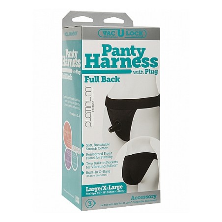 Panty Harness w Plug Full Back - L/XL -Black