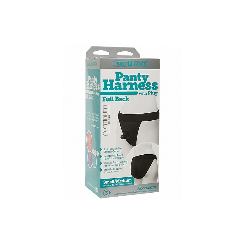 Panty Harness w Plug Full Back - S/M - Black