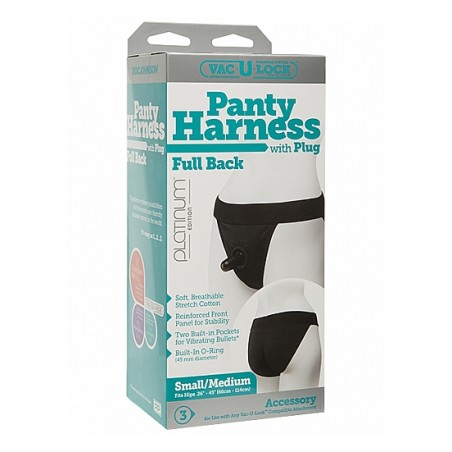 Panty Harness w Plug Full Back - S/M - Black