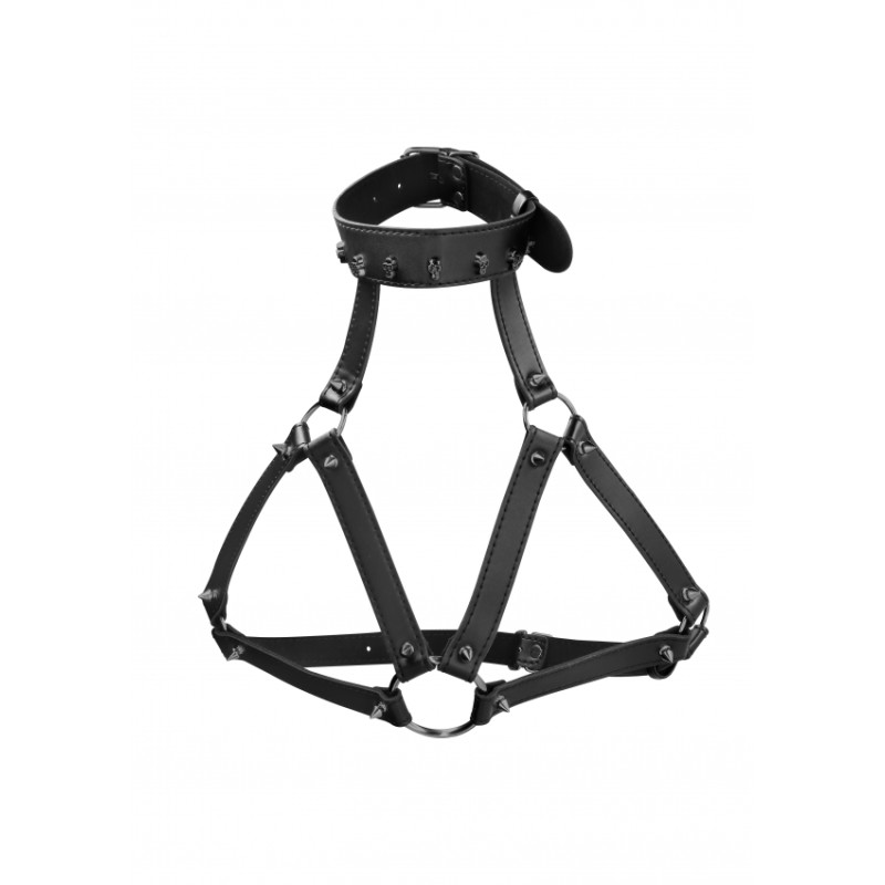 Ouch! Skulls and Bones - Harness with Skulls & Spikes - Black