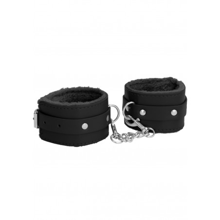 Ouch! Plush Leather Hand Cuffs - Black