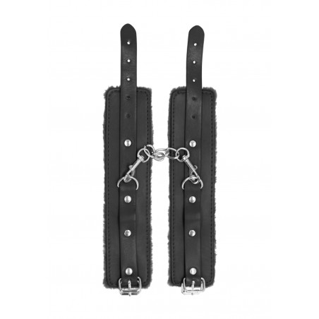 Ouch! Plush Leather Hand Cuffs - Black