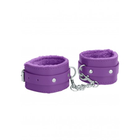 Ouch! Plush Leather Hand Cuffs - Purple