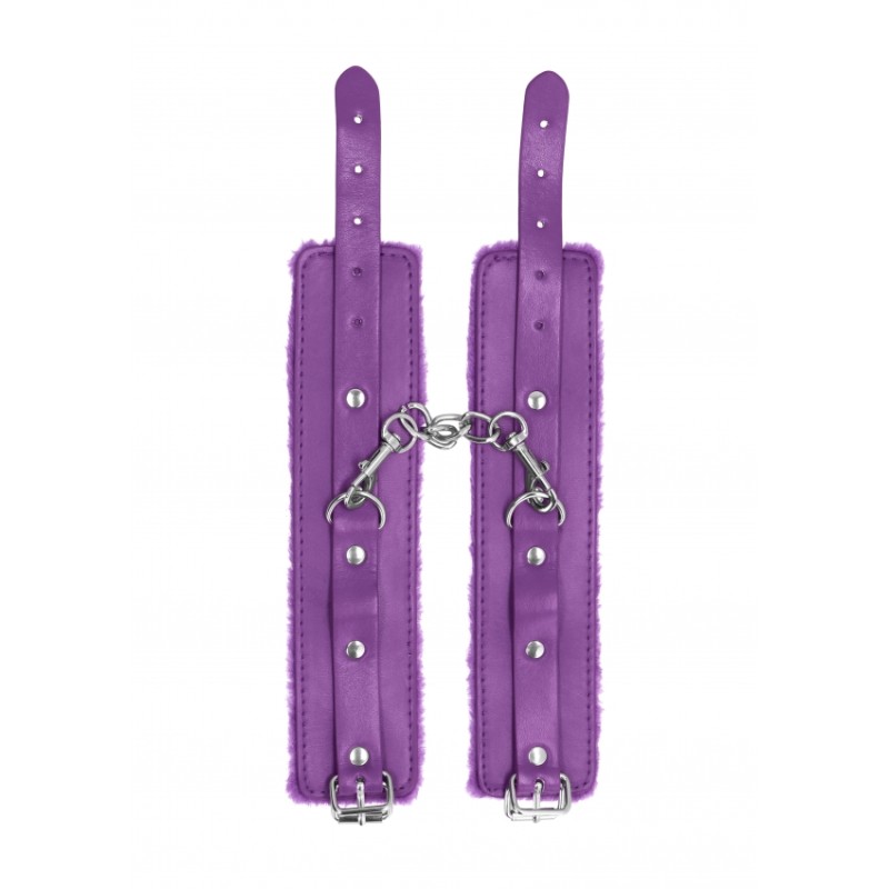 Ouch! Plush Leather Hand Cuffs - Purple