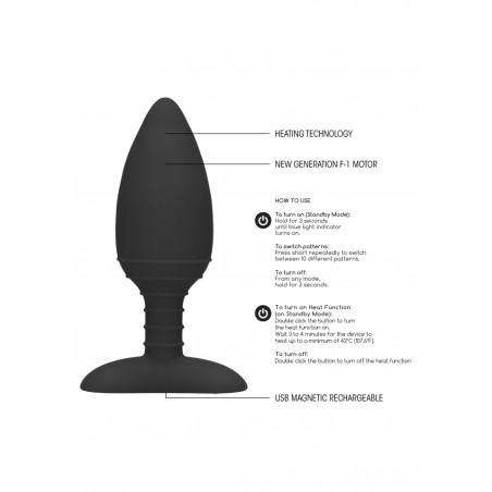 Heating Anal Butt Plug - Glow - Black