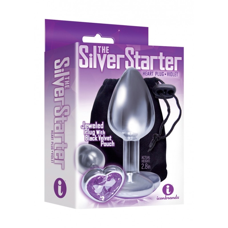 Bejeweled Heart Stainless Steel Plug - Violet