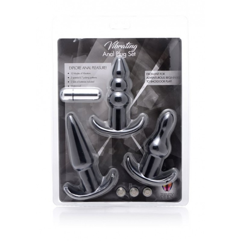 4 Piece Vibrating Anal Plug Set - Black