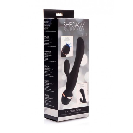 Shegasm Supreme 3 in 1 Silicone Suction Rabbit Vibe - Black