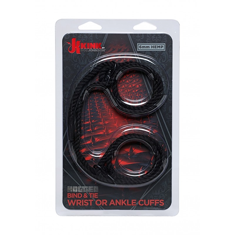 Hogtied - Bind & Tie - 6mm Hemp Wrist or Ankle Cuffs - Black