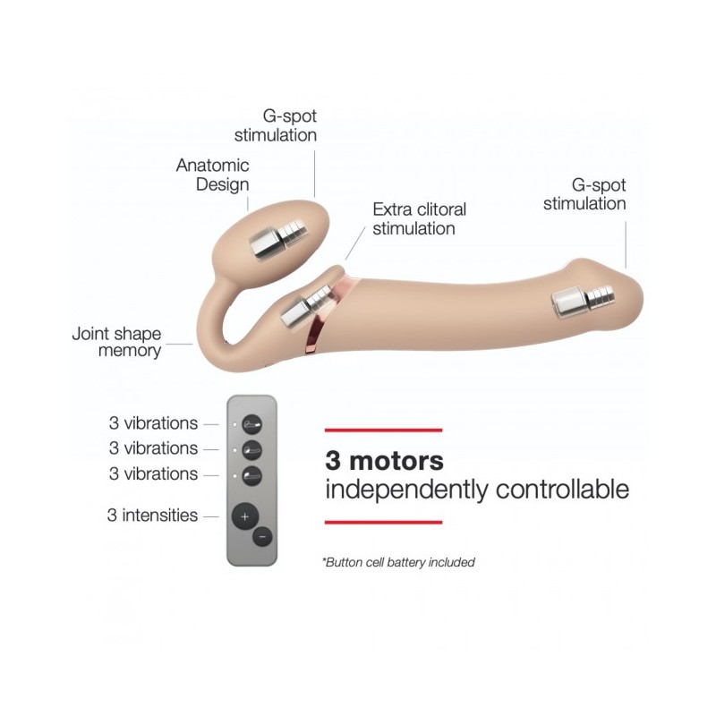 3 MOTOR VIBRATING STRAP ON FLESH LARGE