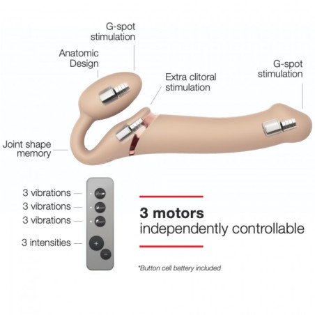 3 MOTOR VIBRATING STRAP ON FLESH LARGE