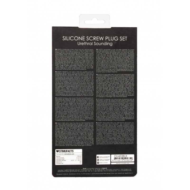 Silicone Rugged Nail Plug Set - Urethral Sounding - Black