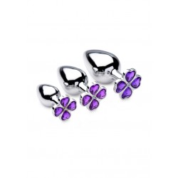 Violet Flower Gem Anal Plug Set - 3 pieces - Silver