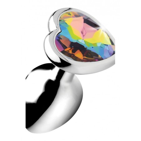 Rainbow Prism Heart Anal Plug | Small | Silver