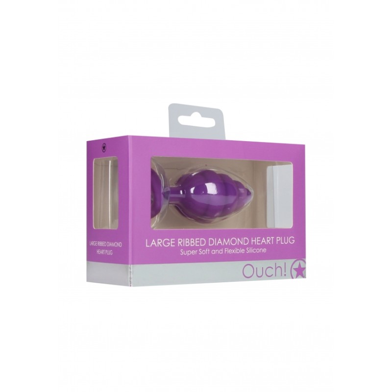 OUCH! | Large Ribbed Diamond Heart Plug | Purple