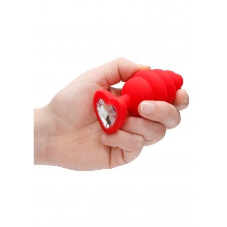 OUCH! | Extra Large Ribbed Diamond Heart Plug | Red