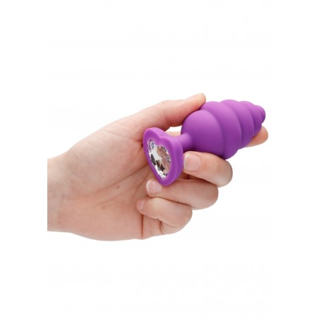 OUCH! | Extra Large Ribbed Diamond Heart Plug | Purple