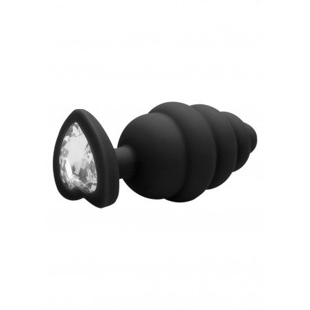 OUCH! | Extra Large Ribbed Diamond Heart Plug | Black