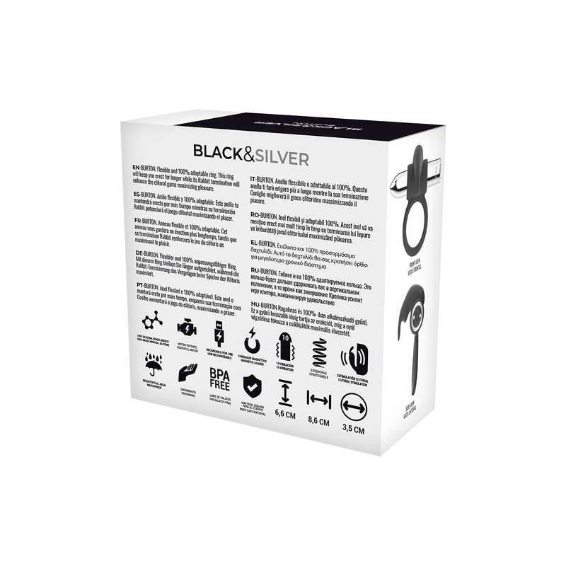 BLACK&SILVER | BURTON | RECHARGEABLE VIBRATING RING 10V