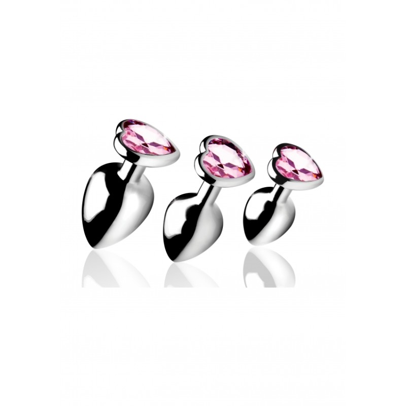 Pink Heart Gem | Anal Plug Set | 3 pieces | Silver