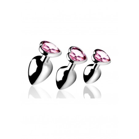 Pink Heart Gem | Anal Plug Set | 3 pieces | Silver