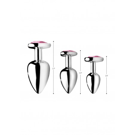 Pink Heart Gem | Anal Plug Set | 3 pieces | Silver