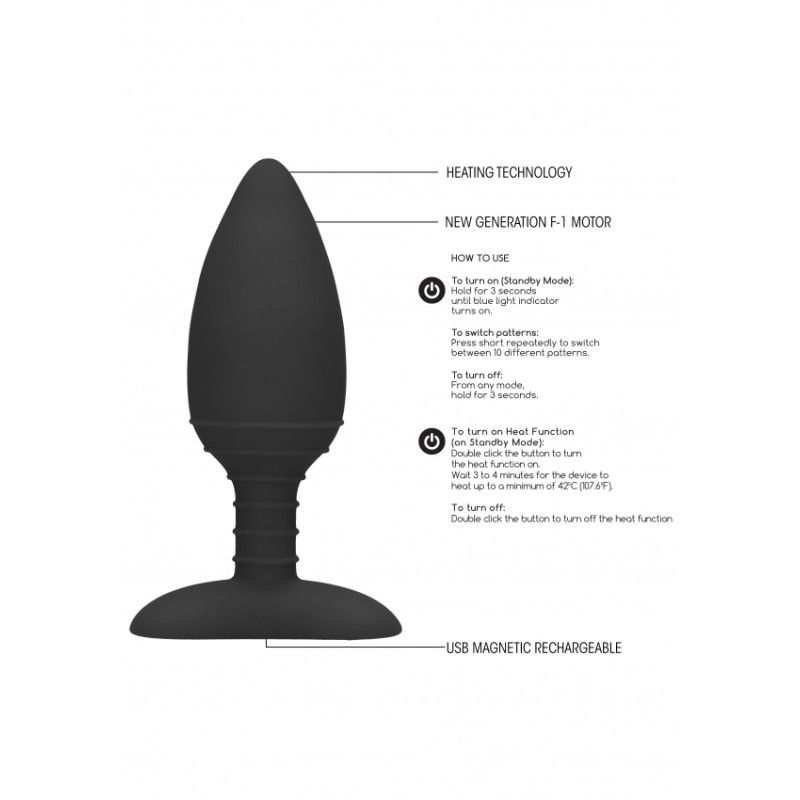 [ Sex Shop - Bulk ] Θερμαινόμενη & Δονούμενη Πρωκτική Σφήνα - Μαύρο