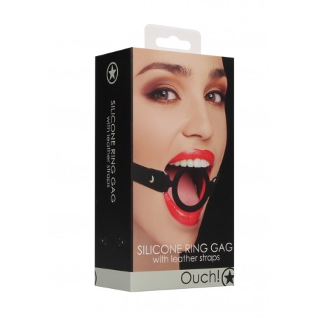 OUCH! | Silicone Ring Gag With Leather Straps | Black