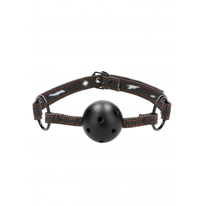 OUTCH! | Breathable Ball Gag With Rough end Denim Straps | Black