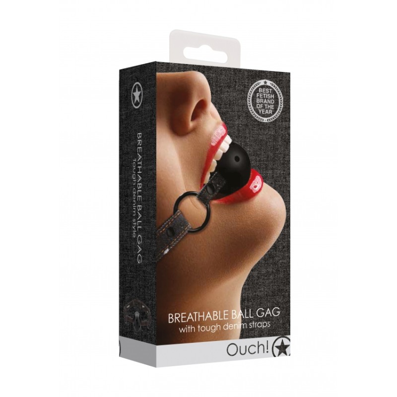 OUTCH! | Breathable Ball Gag With Rough end Denim Straps | Black