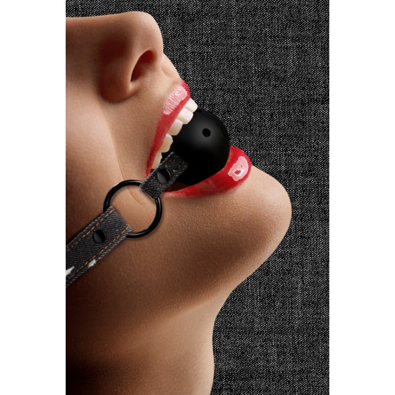 OUTCH! | Breathable Ball Gag With Rough end Denim Straps | Black