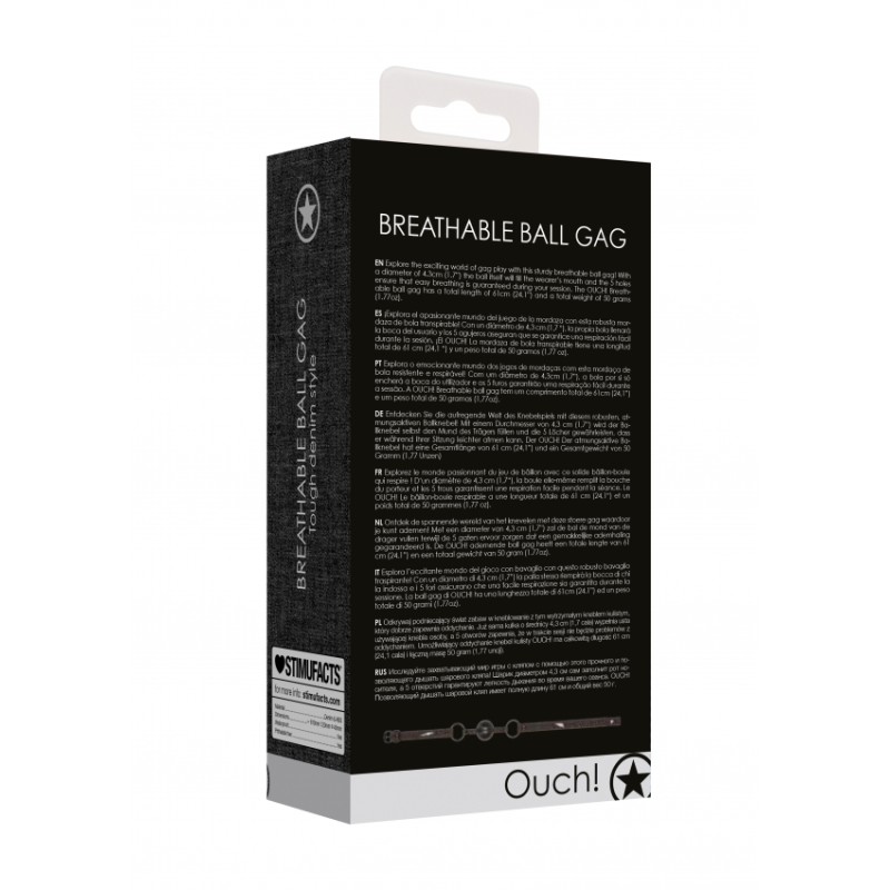 OUTCH! | Breathable Ball Gag With Rough end Denim Straps | Black