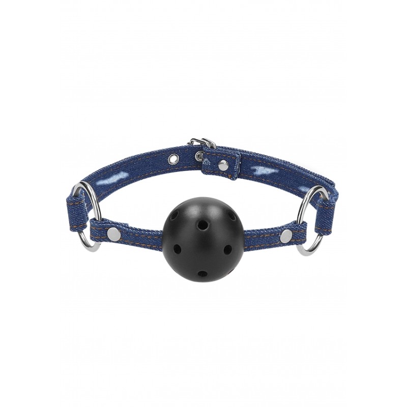 OUTCH! | Breathable Ball Gag With Rough end Denim Straps | Blue
