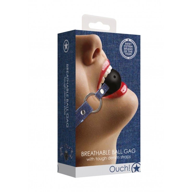 OUTCH! | Breathable Ball Gag With Rough end Denim Straps | Blue