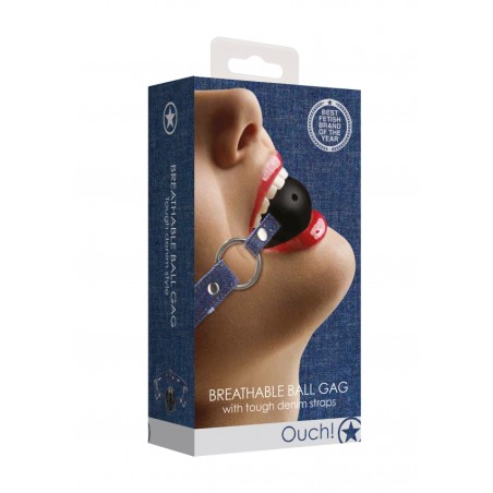 OUTCH! | Breathable Ball Gag With Rough end Denim Straps | Blue