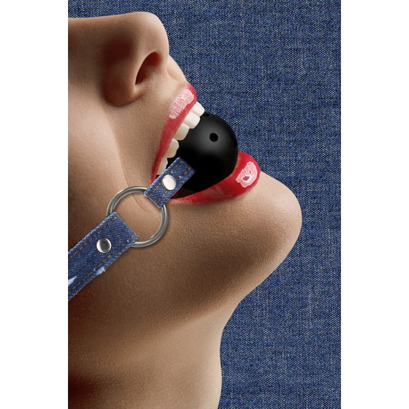 OUTCH! | Breathable Ball Gag With Rough end Denim Straps | Blue