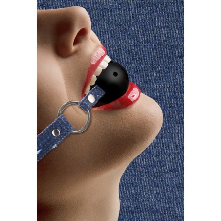 OUTCH! | Breathable Ball Gag With Rough end Denim Straps | Blue