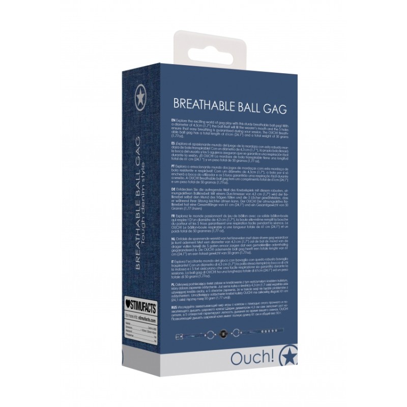 OUTCH! | Breathable Ball Gag With Rough end Denim Straps | Blue