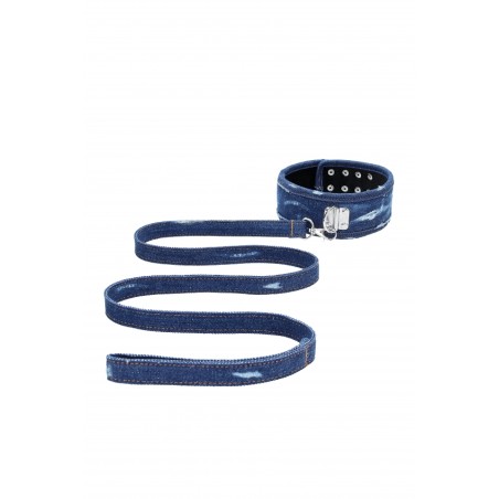 OUCH! | Denim Collar With Leash | Rough end Denim Style | Blue