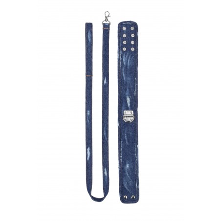 OUCH! | Denim Collar With Leash | Rough end Denim Style | Blue